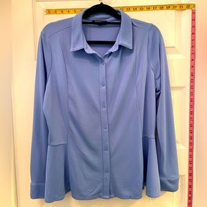 roz&Ali button down long sleeve top periwinkle blue with peplum bottom w